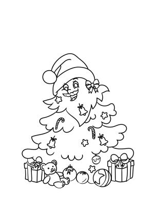 Yılbaşı Ağacı (Noel ağacı) boyama sayfası,  coloring page, Karikatür Noel Ağacı, 