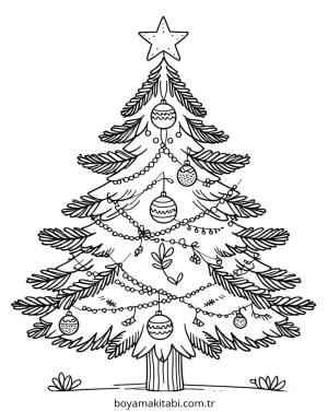 Yılbaşı Ağacı (Noel ağacı) boyama sayfası – renkli çizimler, okul öncesi
