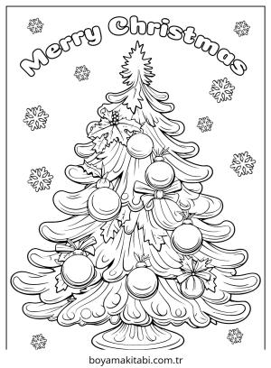 Yılbaşı Ağacı (Noel ağacı) boyama sayfası – sevimli karakter, sanatsal çalışma