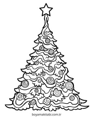 Yılbaşı Ağacı (Noel ağacı) boyama sayfası – basit çizim, kolay boyama