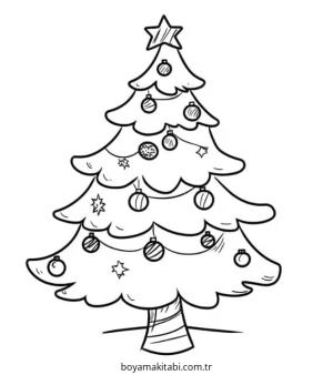 Yılbaşı Ağacı (Noel ağacı) boyama sayfası – sevimli karakter, sanatsal çalışma