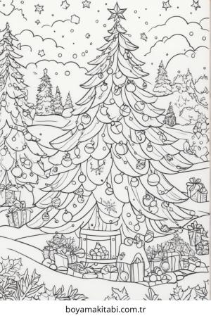 Yılbaşı Ağacı (Noel ağacı) boyama sayfası – kolay boyama, eğitici aktivite