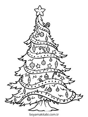 Yılbaşı Ağacı (Noel ağacı) boyama sayfası – çizgi film temalı, basit çizim