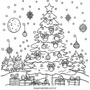 Yılbaşı Ağacı (Noel ağacı) boyama sayfası – çizgi film temalı, basit çizim