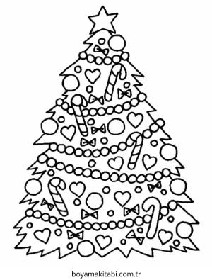 Yılbaşı Ağacı (Noel ağacı) boyama sayfası – PDF indir, sevimli karakter