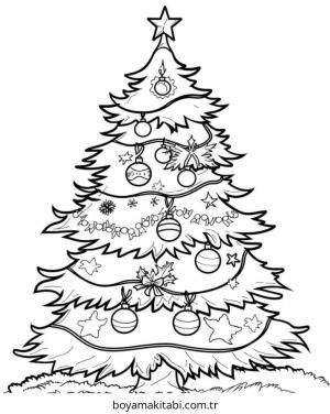 Yılbaşı Ağacı (Noel ağacı) boyama sayfası – basit çizim, kolay boyama