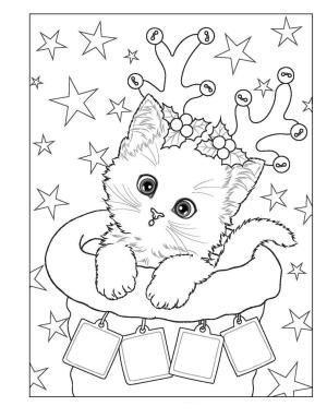 Yılbaşı boyama sayfası,  coloring page, Mutlu Noeller Sevimli Yavru Kedi, 