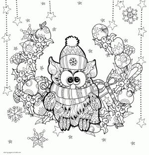 Yılbaşı boyama sayfası,  coloring page, Noel Baykuş Mandalası, 