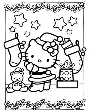 Yılbaşı boyama sayfası,  coloring page, Noel Tatilinde Hello Kitty, 