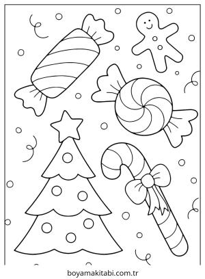 Yılbaşı boyama sayfası – renkli çizimler, okul öncesi