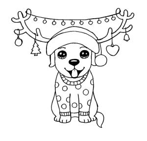 Yılbaşı boyama sayfası,  coloring page, Noel’de sevimli köpek, 