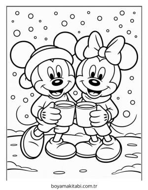 Yılbaşı boyama sayfası – çizgi film temalı, basit çizim