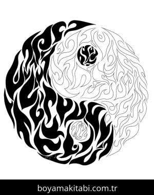Yin Yang boyama sayfası – sanatsal çalışma, çocuklar için