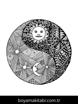 Yin Yang boyama sayfası – kolay boyama, eğitici aktivite