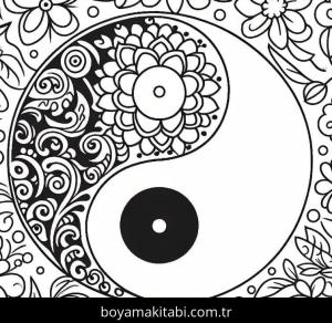 Yin Yang boyama sayfası – evde etkinlik, ücretsiz yazdır