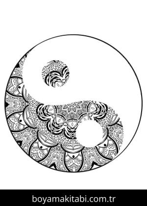 Yin Yang boyama sayfası – basit çizim, kolay boyama