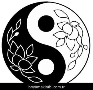 Yin Yang boyama sayfası – çizgi film temalı, basit çizim