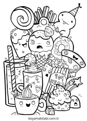 Yiyecekler boyama sayfası – PDF indir, sevimli karakter
