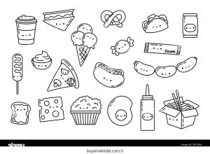 Yiyecekler boyama sayfası – çocuklar için, çizgi film temalı