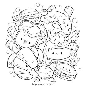 Yiyecekler boyama sayfası – basit çizim, kolay boyama