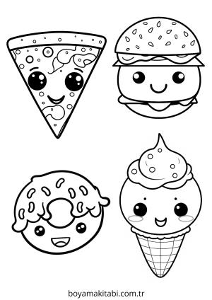 Yiyecekler boyama sayfası – yaratıcılık, eğlenceli etkinlik