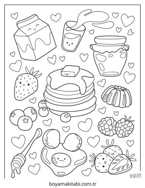 Yiyecekler boyama sayfası – basit çizim, kolay boyama