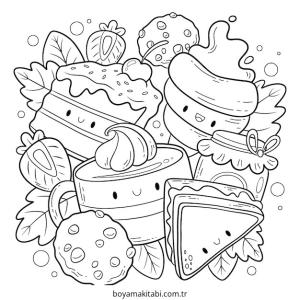Yiyecekler boyama sayfası – yaratıcılık, eğlenceli etkinlik
