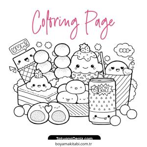 Yiyecekler boyama sayfası – kolay boyama, eğitici aktivite