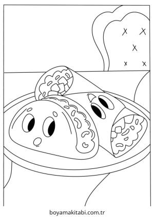 Yiyecekler boyama sayfası – kolay boyama, eğitici aktivite