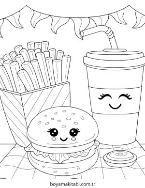 Yiyecekler boyama sayfası – keyifli zaman, renkli çizimler