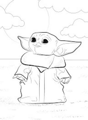 Yoda boyama sayfası,  coloring page, Sahilde Bebek Yoda, 