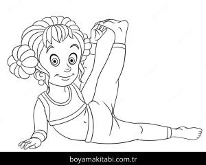 Yoga boyama sayfası,  coloring page, , Cute Girl Yoga Fitness Stretching Cartoon Coloring Book