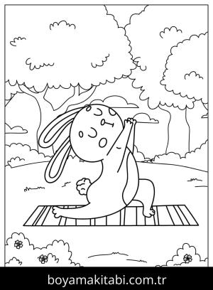 Yoga boyama sayfası,  coloring page, , Cute Cartoon Yoga Rabbit
