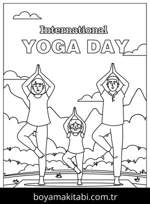 Yoga boyama sayfası,  coloring page, , Family Practicing Yoga Together
