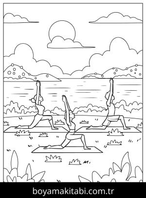 Yoga boyama sayfası,  coloring page, , People Enjoying Outdoor Yoga Class In Park