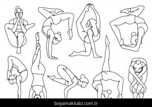 Yoga boyama sayfası,  coloring page, , Silhouettes Girl Practicing Yoga Stretching Exercises Hand Drawing Sketch
