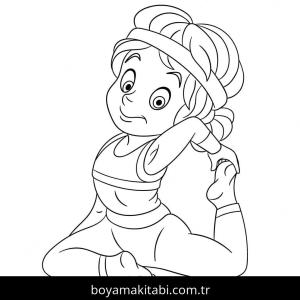 Yoga boyama sayfası,  coloring page, , Cute Girl Yoga Fitness Stretching Cartoon Kids