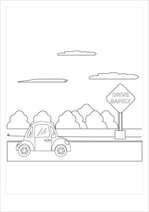 Yol boyama sayfası,  coloring page, Yolda Araba, 