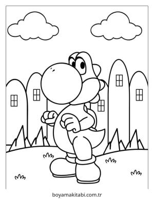 Yoshi boyama sayfası – çizgi film temalı, basit çizim