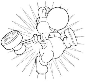 Yoshi boyama sayfası,  coloring page, çekiçle Yoshi, 