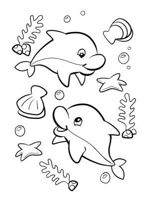 Yunus boyama sayfası, Dolphins coloring page, Denizde Şirin İki Yunus, 