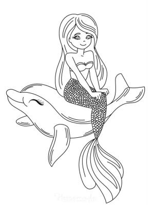 Yunus boyama sayfası, Dolphins coloring page, Yunus üzerinde Oturan Deniz Kızı, 