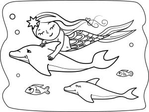 Yunus boyama sayfası, Dolphins coloring page, Yunuslar ve Balıklar ile Deniz Kızı, 