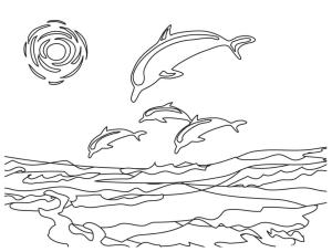 Yunus boyama sayfası, Dolphins coloring page, Dalgaların üzerinde Zıplayan Dört Yunus, 