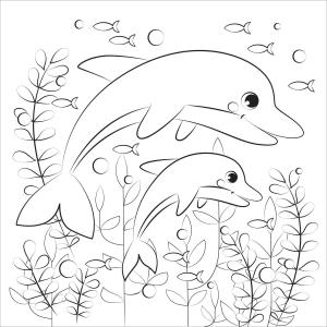 Yunus boyama sayfası, Dolphins coloring page, Anne Yunus ve Mercanlı Bebek Yunus, 