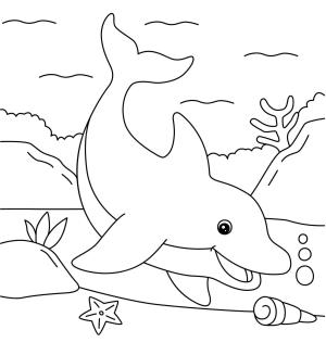 Yunus boyama sayfası, Dolphins coloring page, Denizde Yunus, 