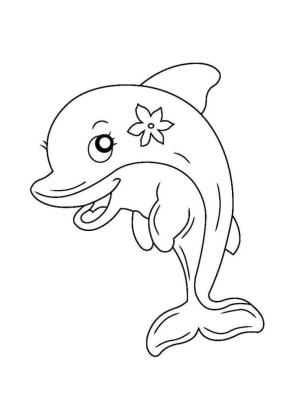 Yunus boyama sayfası, Dolphins coloring page, Çiçek ile Yunus, 