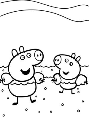 Yüzme boyama sayfası,  coloring page, Peppa ve George Yüzmeye Gidiyor, 