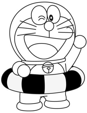 Yüzme boyama sayfası,  coloring page, Doraemon Yüzmeye Gidiyor, 