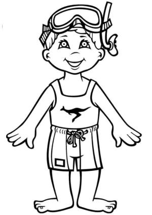 Yüzme boyama sayfası,  coloring page, Eğlenceli çocuk Yüzücü, 